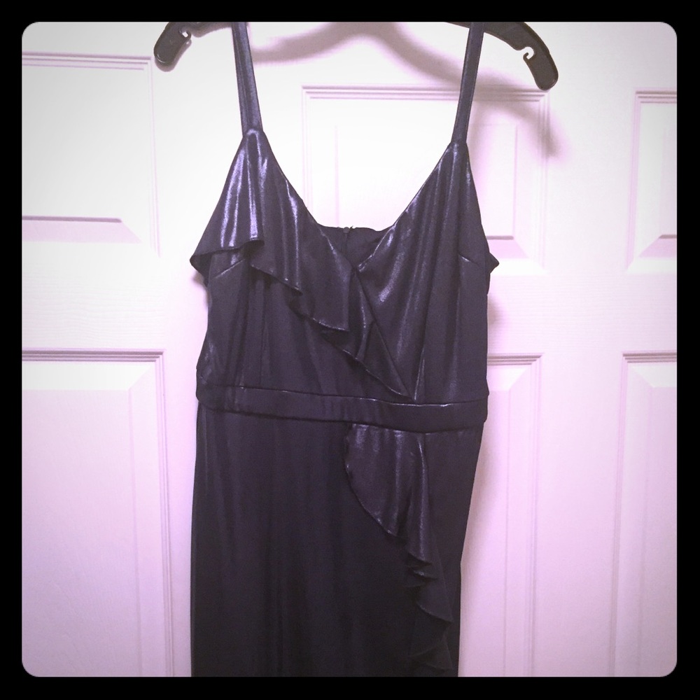 Navy blue ruffle  leather like dress size large